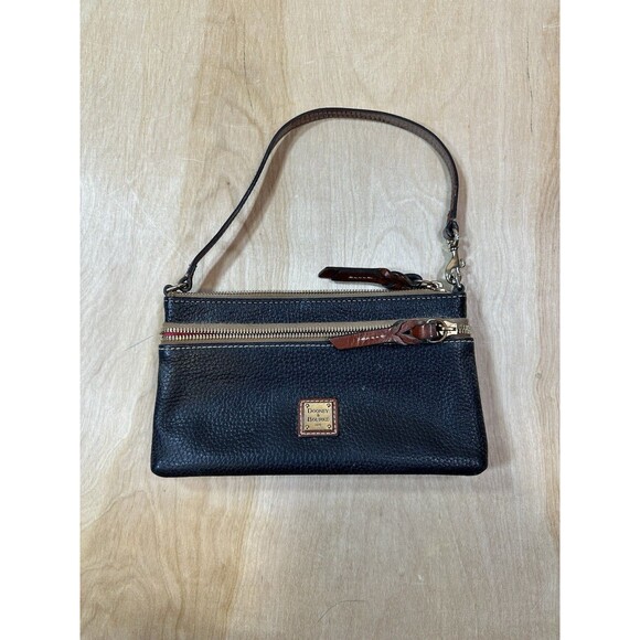 Vintage Dooney & Bourke Pebble Grain Black Leather Slim Wristlet Clutch - Picture 11 of 11